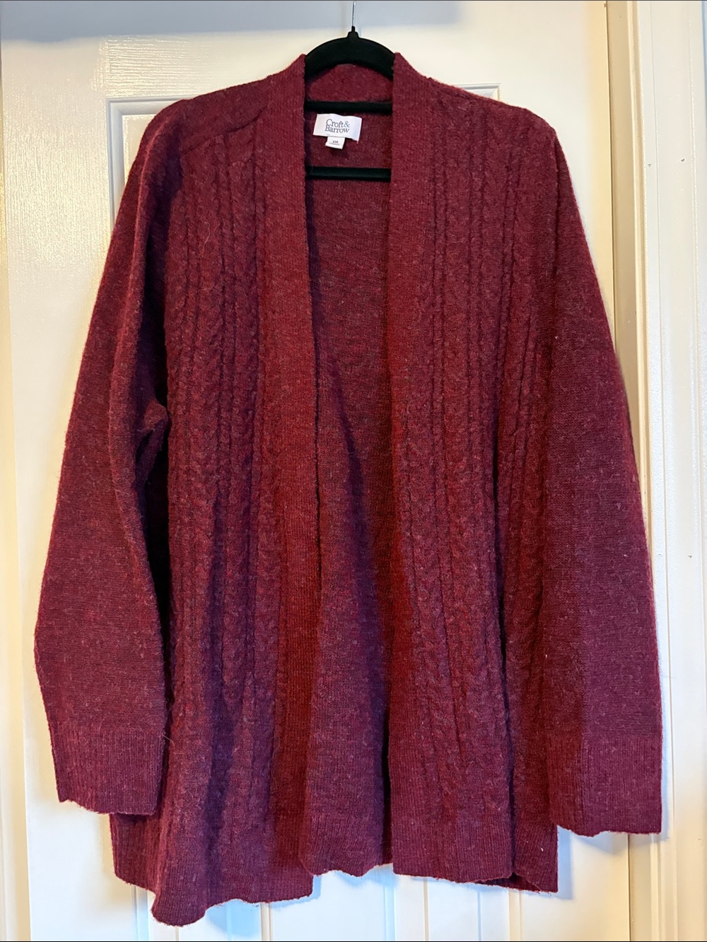 croft & barrow Maroon Open-Front Cable Knit Cardigan